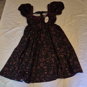 Unique Vintage Black Dress with Purple Accents